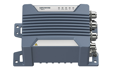 Westermo Ibex-RT-280 IWLAN Dual Fibre Access Point, front angle view.