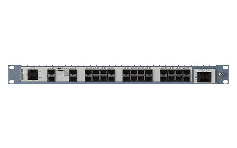 Westermo Industrial Rackmount Switch Redfox-5528-F16G-T12G front view.